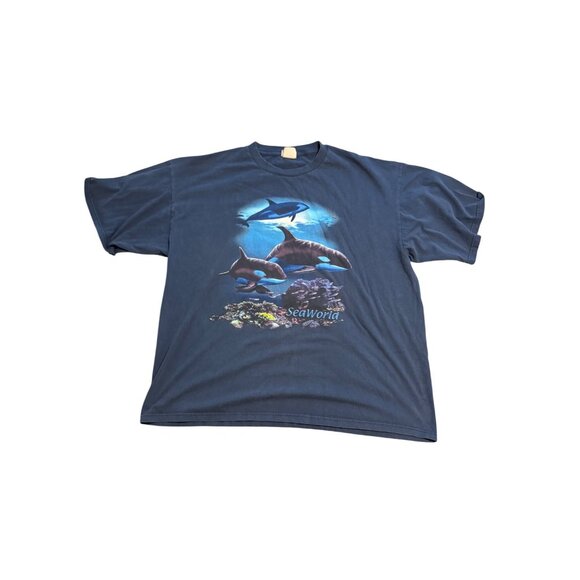 Vintage Y2K 90s Lee Seaworld Short Sleeve Whale T-shirt Size XXL - Picture 1 of 7